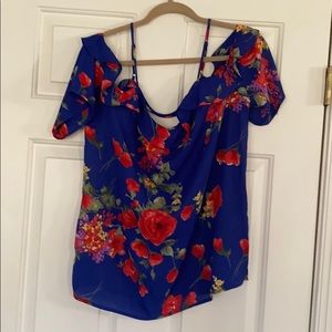 Women’s Blue Floral Cold Shoulder Blouse